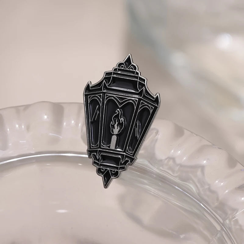 Black Lantern Pin – Gothic Enamel Brooch for Halloween & Everyday Style