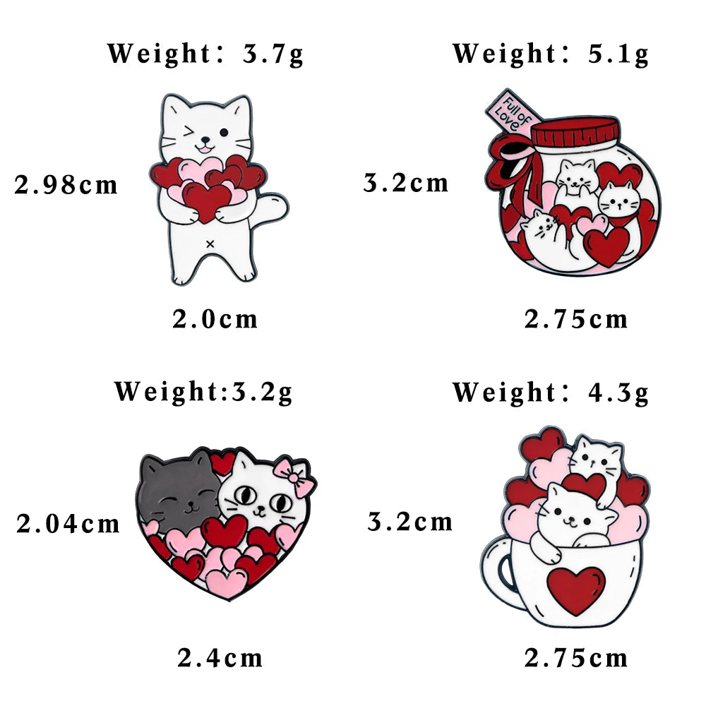 Winking Cat Couple Enamel Brooch – Sweet Kitten Lapel Pin Gift