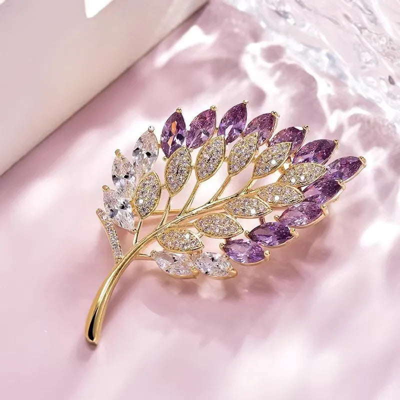 Colorful Crystal Leaf Brooch