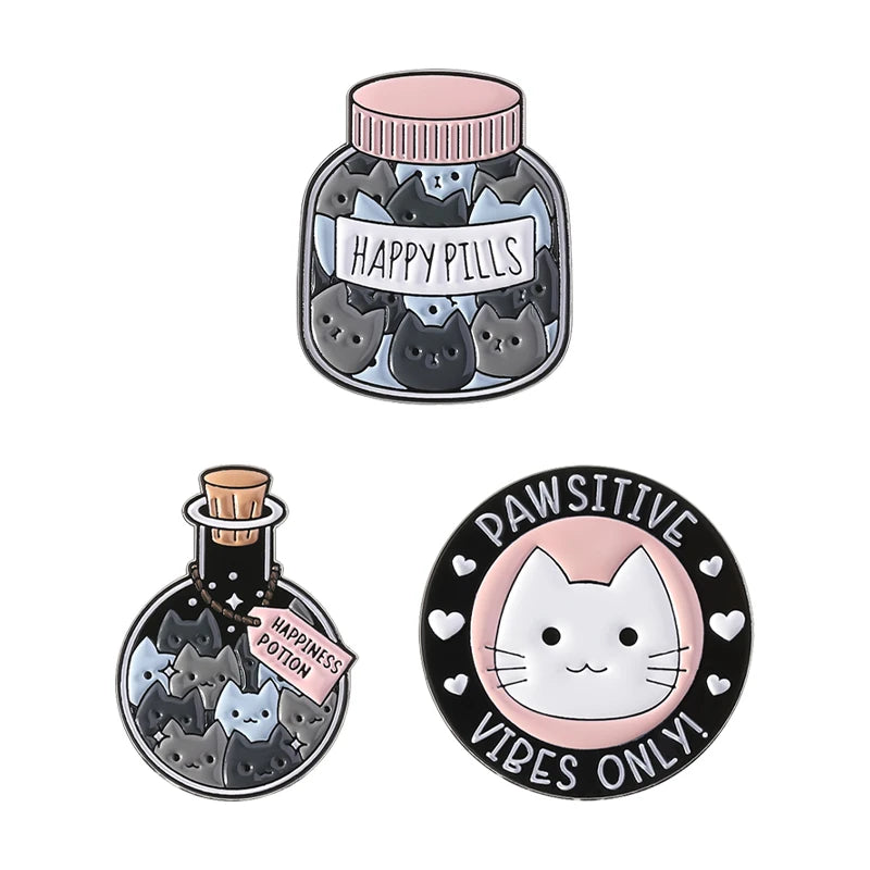 Cute Animal Enamel Pin Set (3–5pcs) – Cat & Capybara Brooches