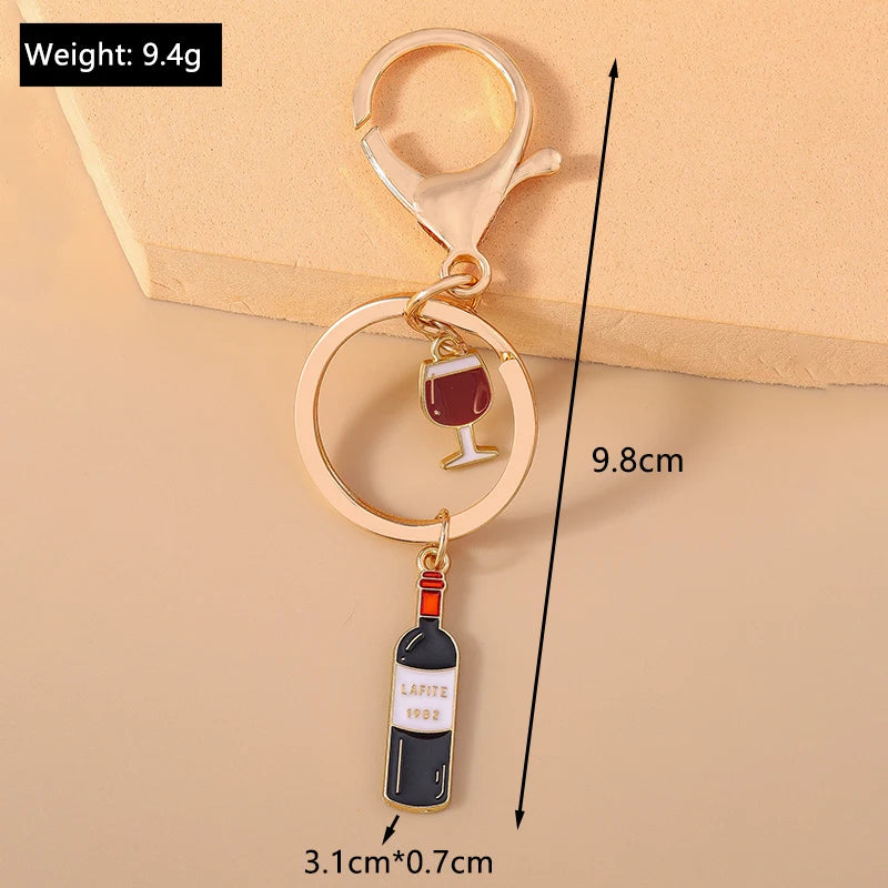 Red Wine Keychain – Cute Enamel Key Ring for Handbags