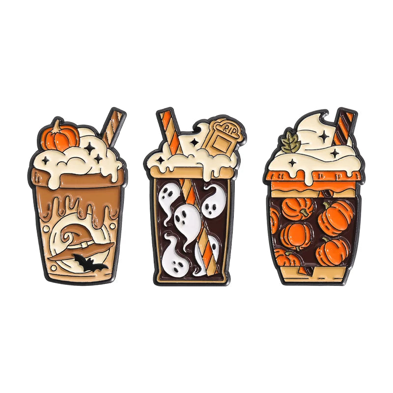 Spooky Pumpkin Milk Tea Brooch – Cute Halloween Pin