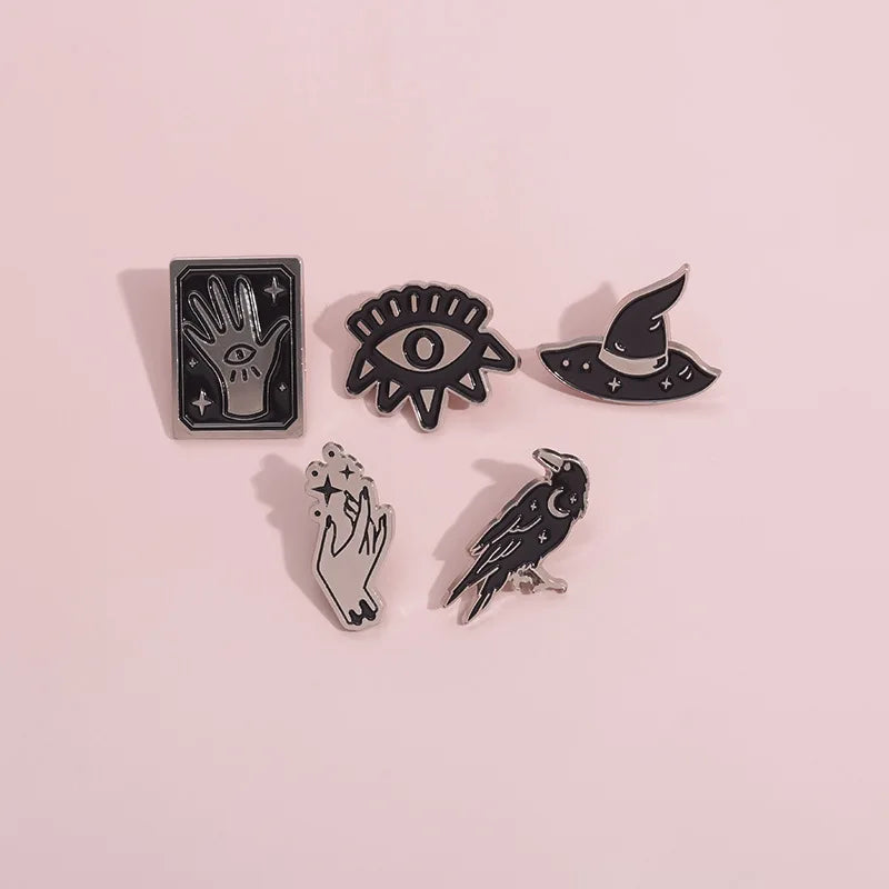 Mystic Crow Enamel Pin – Tarot & Magic Ball Design
