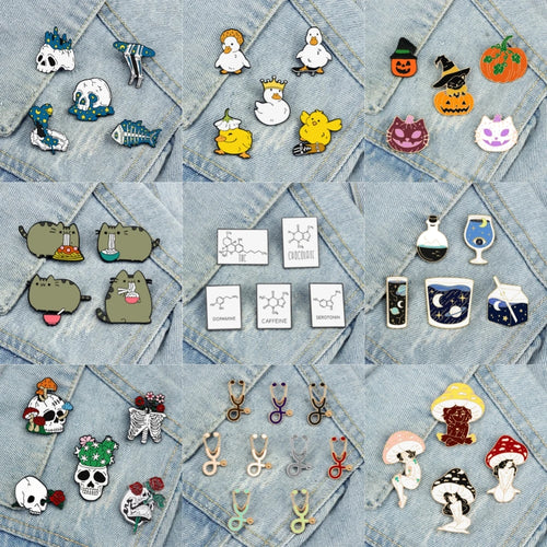 4-9pcs Cute Enamel Pin Set – Cats, Goose, Skull & Stethoscope Brooches | Fun Bag & Jacket Badges”  This way: