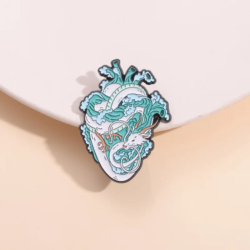 Ocean Wave Heart Brooch – Blue Landscape Pin