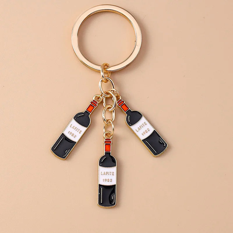 Red Wine Keychain – Cute Enamel Key Ring for Handbags