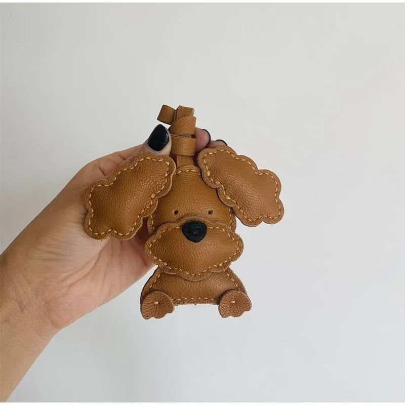 Handmade Leather Teddy Dog Bag Charm