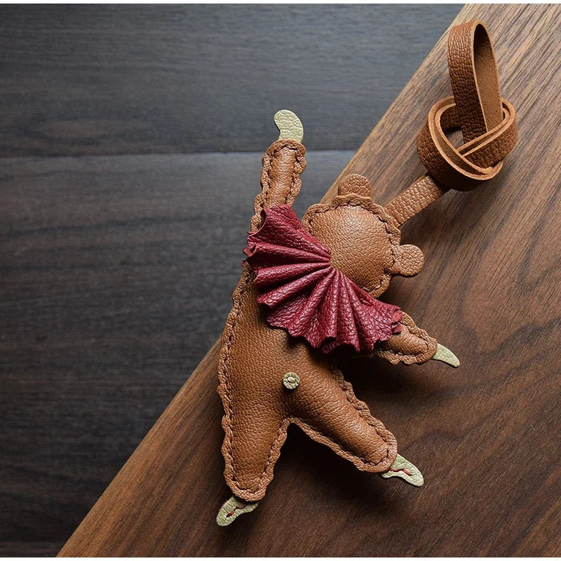 Handmade Leather Teddy Dog Bag Charm