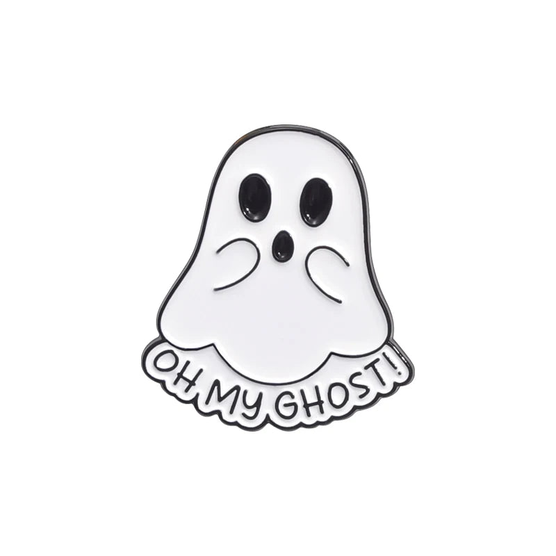 Halloween Ghost & Pumpkin Enamel Pin – Spooky Tarot Brooch Lapel Badge