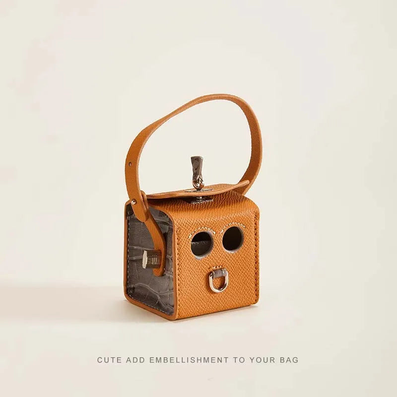 Leather Robot Bag Charm – Cute Mini Keychain & Earphone Case