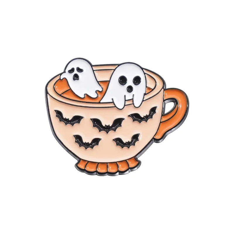 Coffee & Animal Enamel Pin Collection – Cute Ghost, Duck, Frog & Capybara Brooches