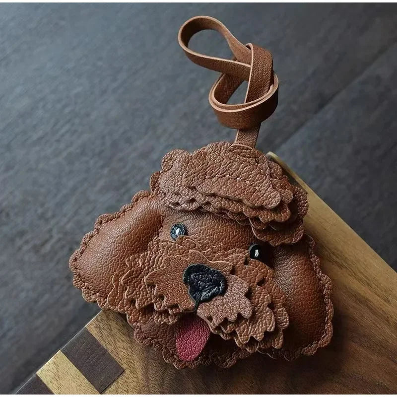 Handmade Leather Teddy Dog Bag Charm