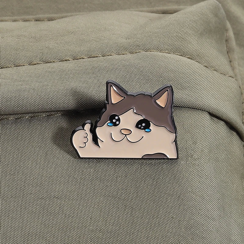Crying Cat Thumbs Up Enamel Pin