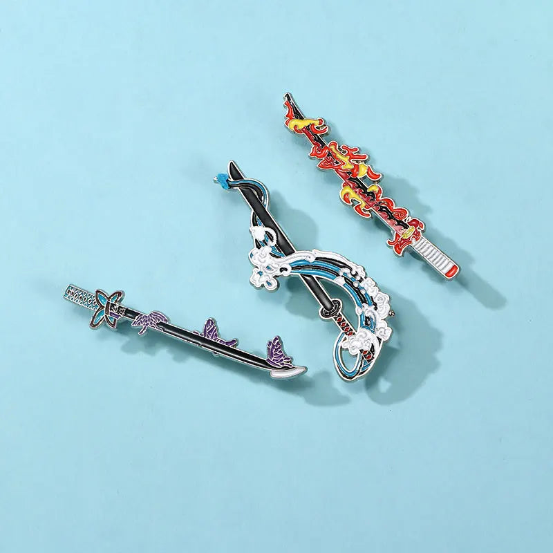 Demon Slayer Nichirin Sword Enamel Pin – Sea Wave, Fire, Butterfly & Snake Designs