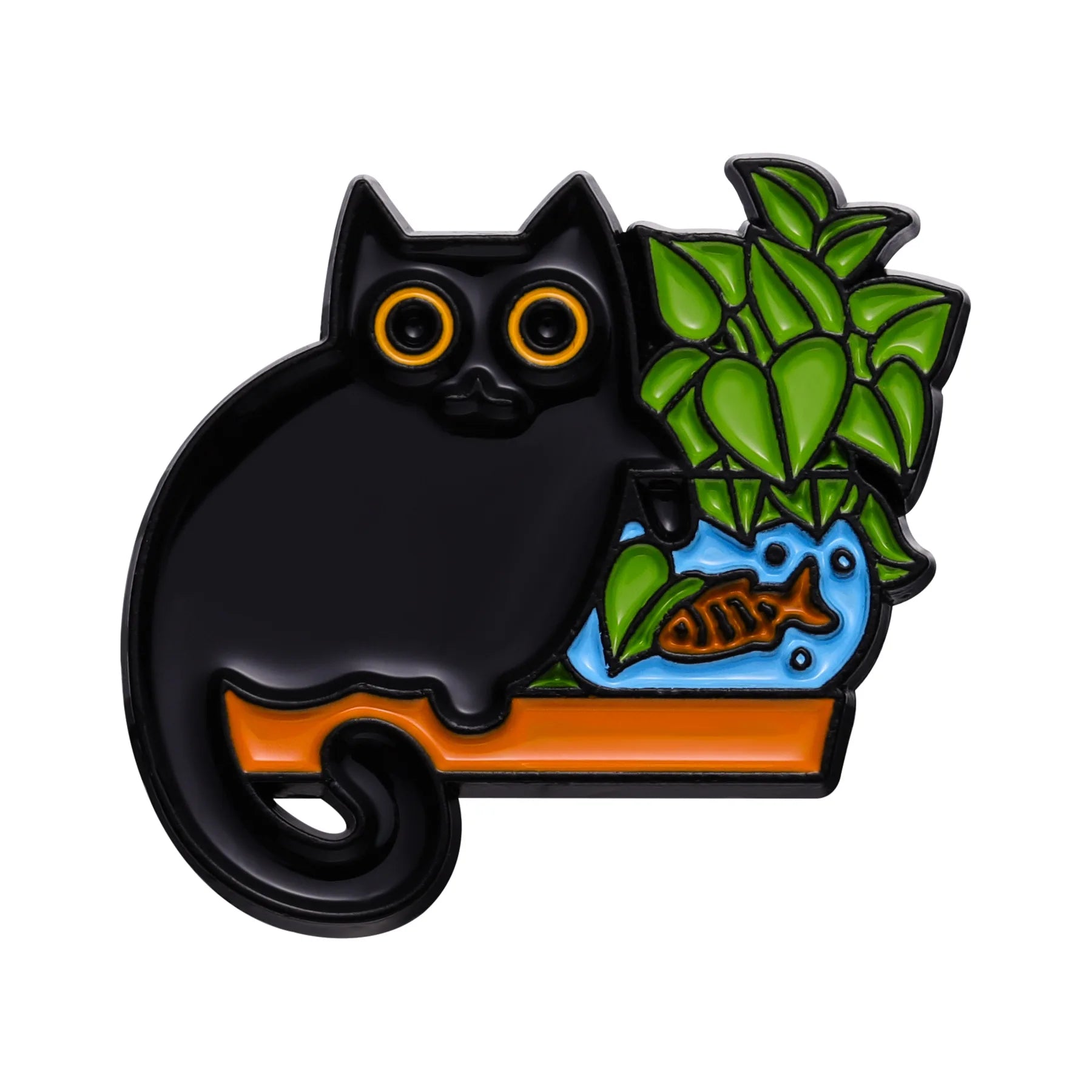Cats in Plants Enamel Pin – Cute Black Cat Potted Plant Brooch Gift