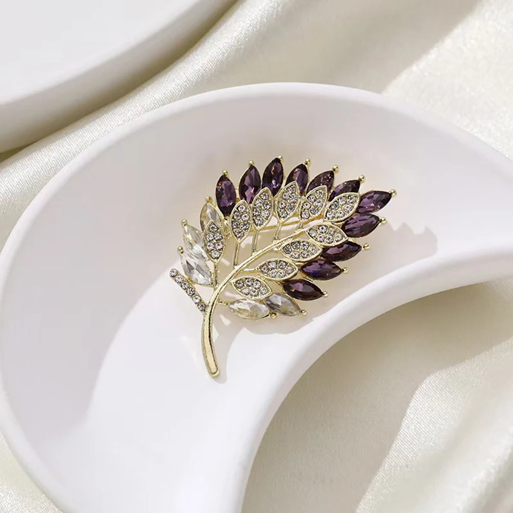 Colorful Crystal Leaf Brooch