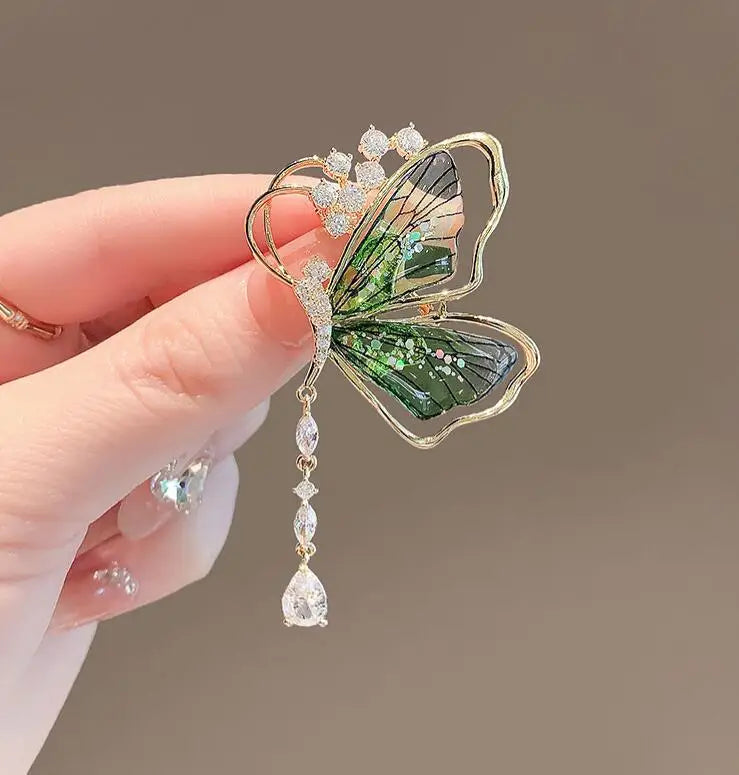 Exquisite Green Crystal Butterfly Brooch – Elegant Jewelry Gift for Women & Girls