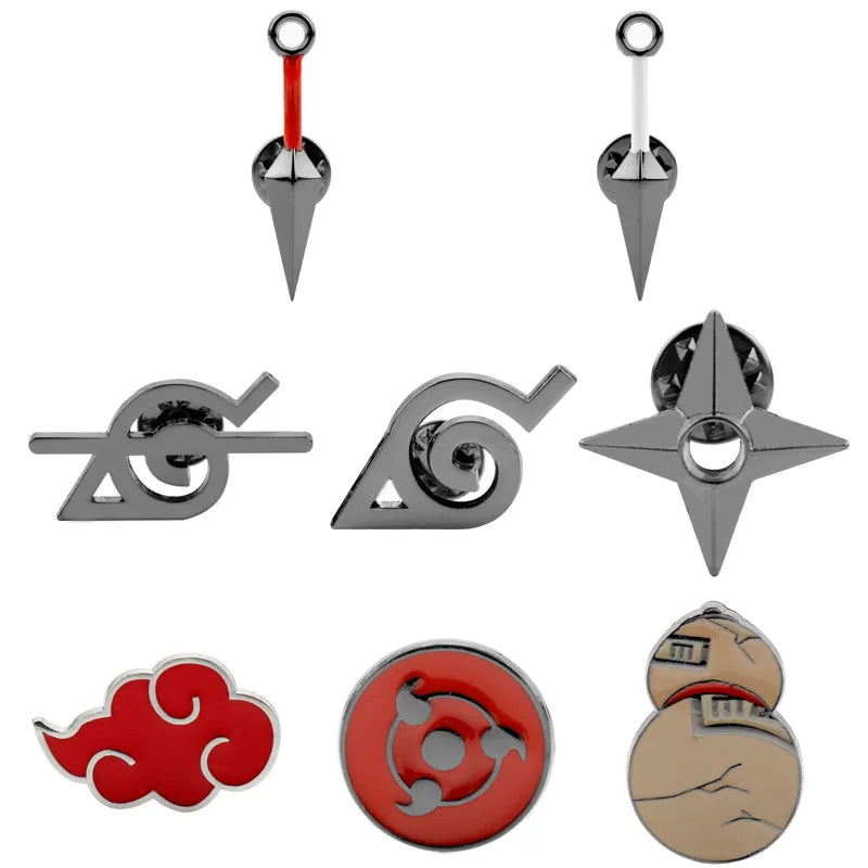 8Pcs Anime Enamel Pin Set – Red Cloud & Sharingan Brooches