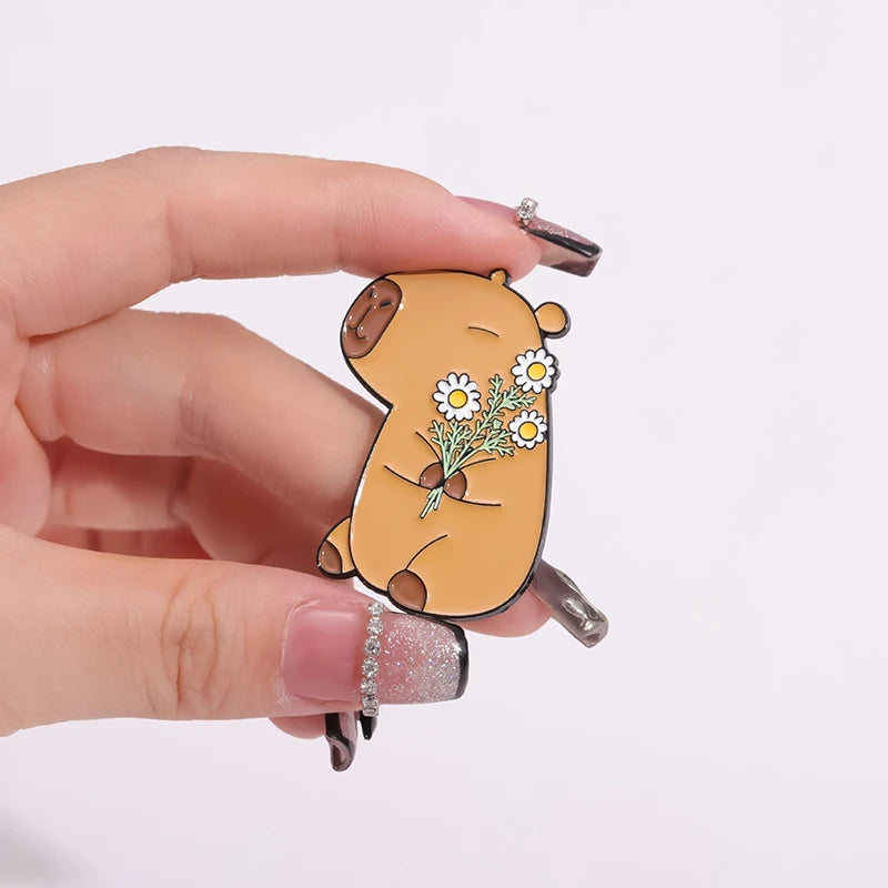 Capybara Love Enamel Pin – Cute Couple Brooch