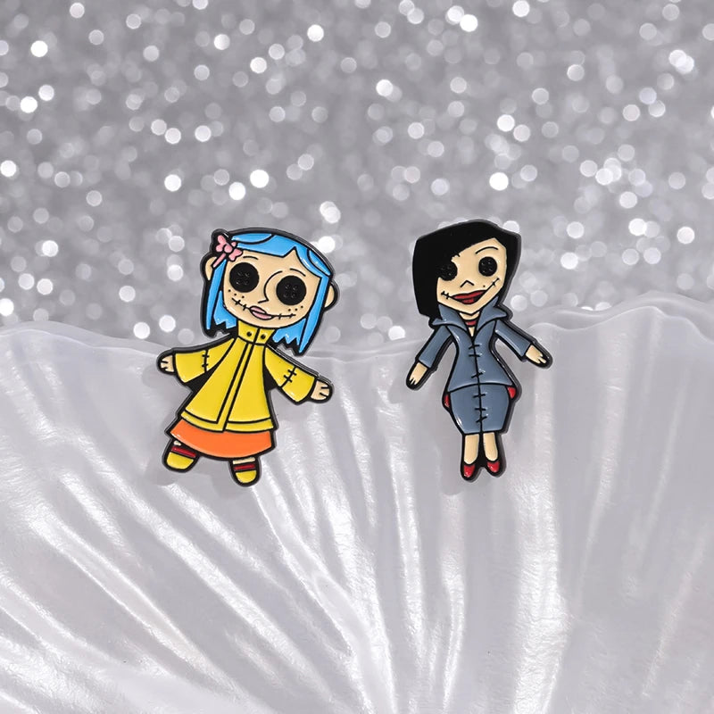 Coraline Doll Enamel Pin – Horror Punk Brooch