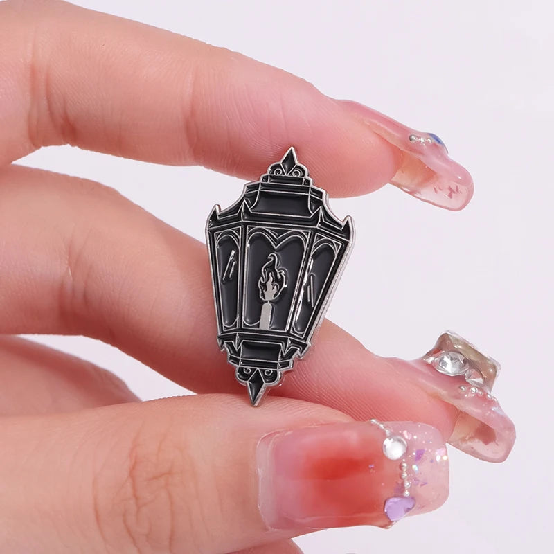 Black Lantern Pin – Gothic Enamel Brooch for Halloween & Everyday Style