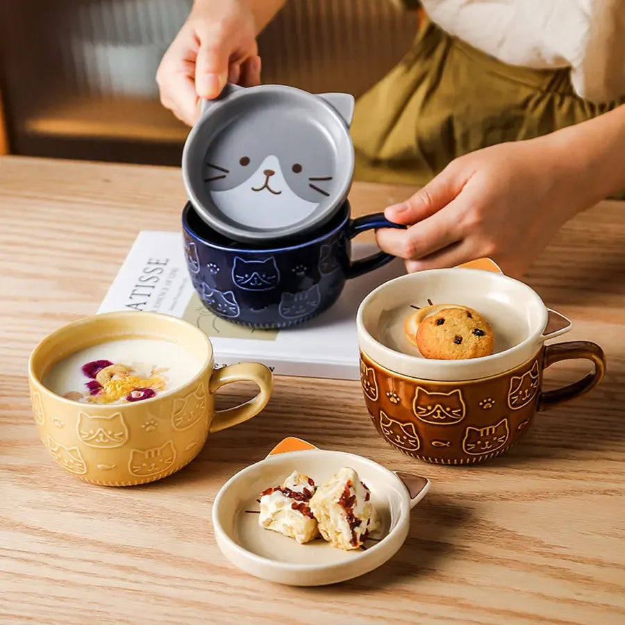 OLENKA Japanese Cartoon Cat Ceramic Mugs