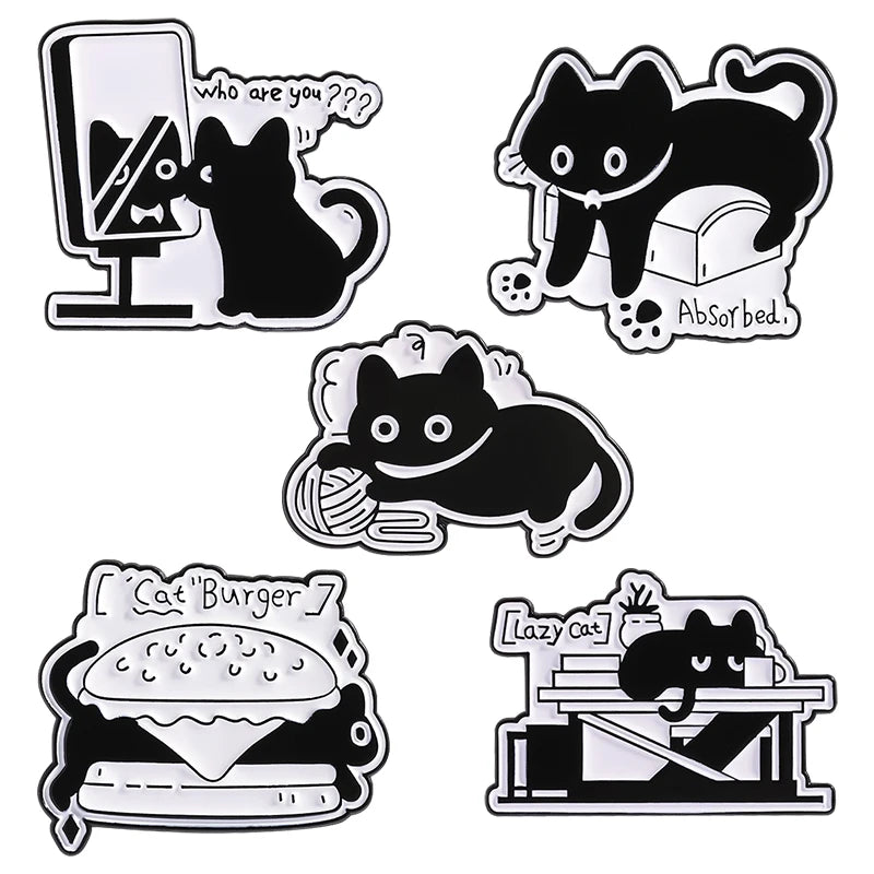 Cute Animal Enamel Pin Set (3–5pcs) – Cat & Capybara Brooches
