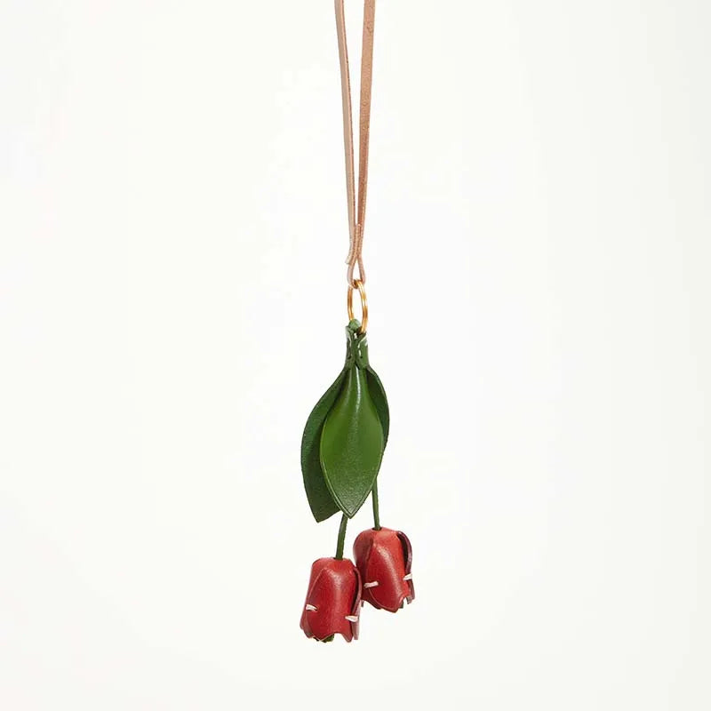 Floral Cowhide Bag Charm – Elegant Leather Pendant