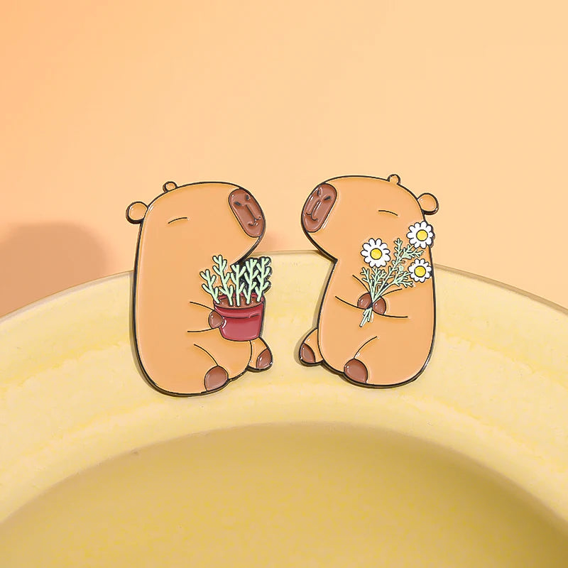 Capybara Love Enamel Pin – Cute Couple Brooch