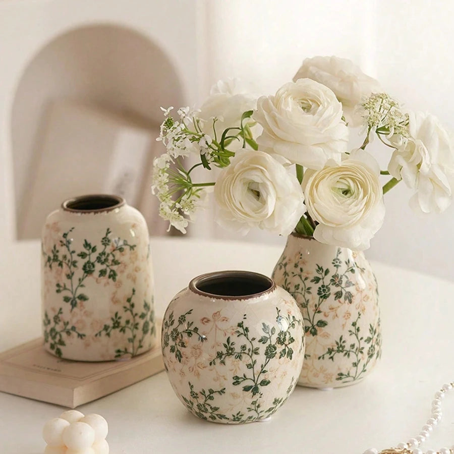 Ice Crackle Ceramic Vase – Handmade Bohemian Art Home Decoration
