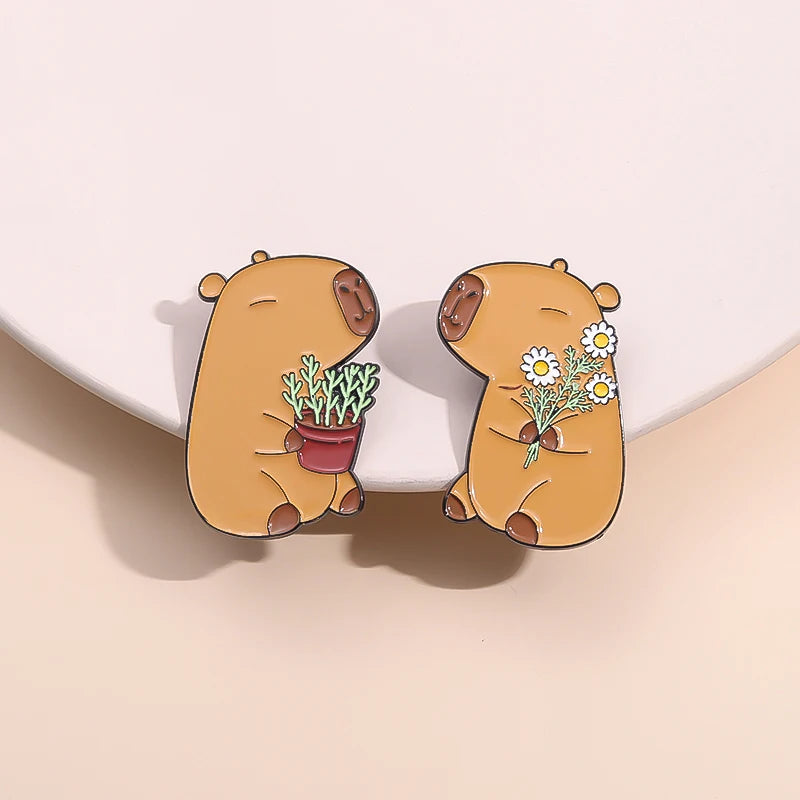 Capybara Love Enamel Pin – Cute Couple Brooch