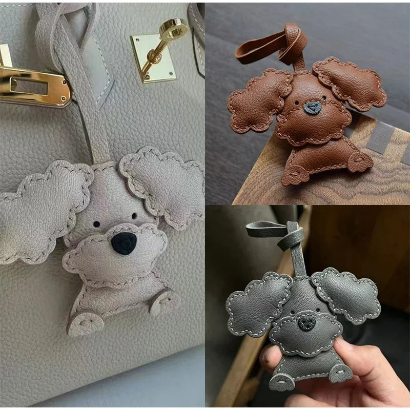 Handmade Leather Teddy Dog Bag Charm