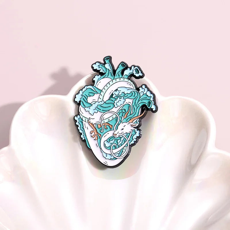 Ocean Wave Heart Brooch – Blue Landscape Pin