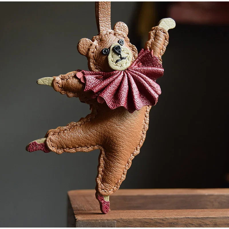 Handmade Leather Teddy Dog Bag Charm