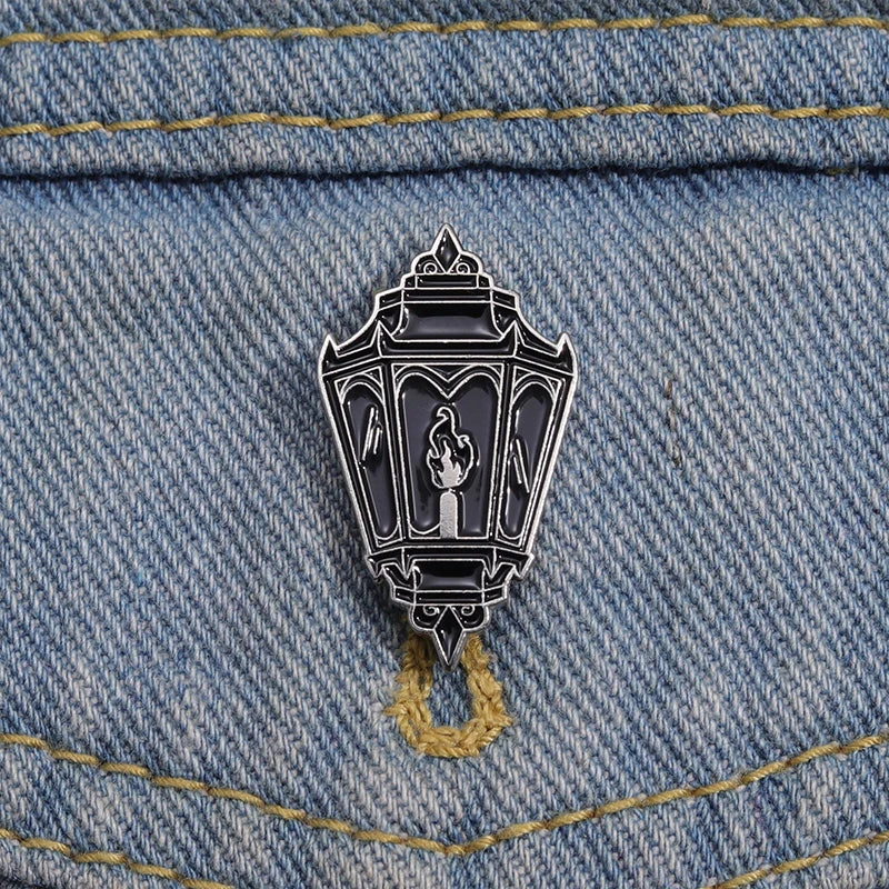 Black Lantern Pin – Gothic Enamel Brooch for Halloween & Everyday Style