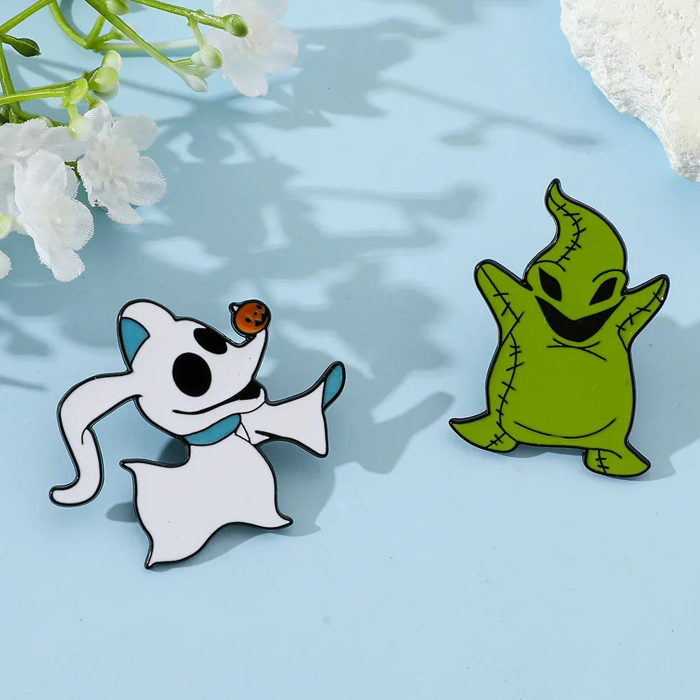 Nightmare Before Christmas Brooch Set – Oogie Boogie & Zero Enamel Pins for Clothes & Backpacks”