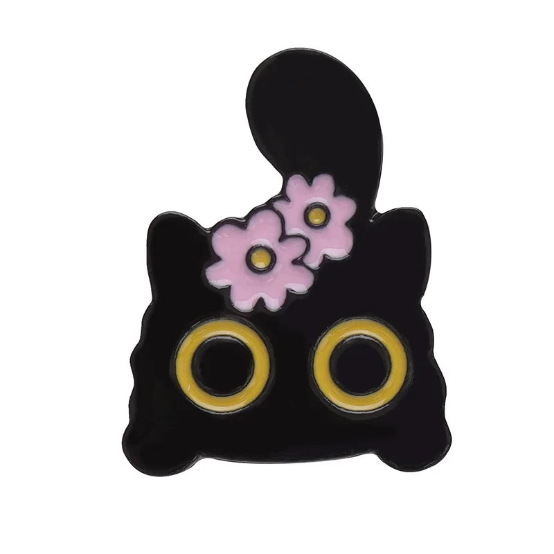 Cats in Plants Enamel Pin – Cute Black Cat Potted Plant Brooch Gift