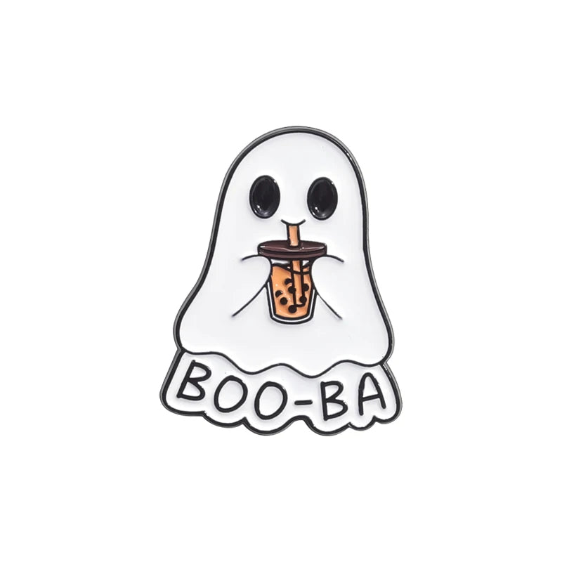 Halloween Ghost & Pumpkin Enamel Pin – Spooky Tarot Brooch Lapel Badge