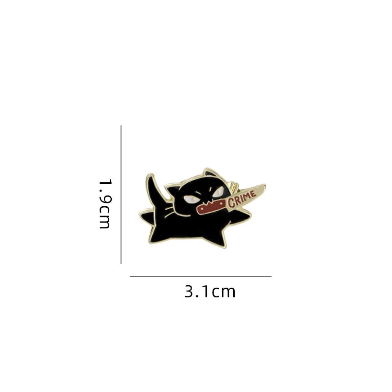 Black Cat with Knife Enamel Pin – Funny Cartoon Brooch for Clothes, Bags & Hats
