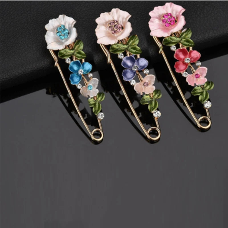 Elegant Rhinestone Flower Brooch – Enamel Lapel Pin for Women