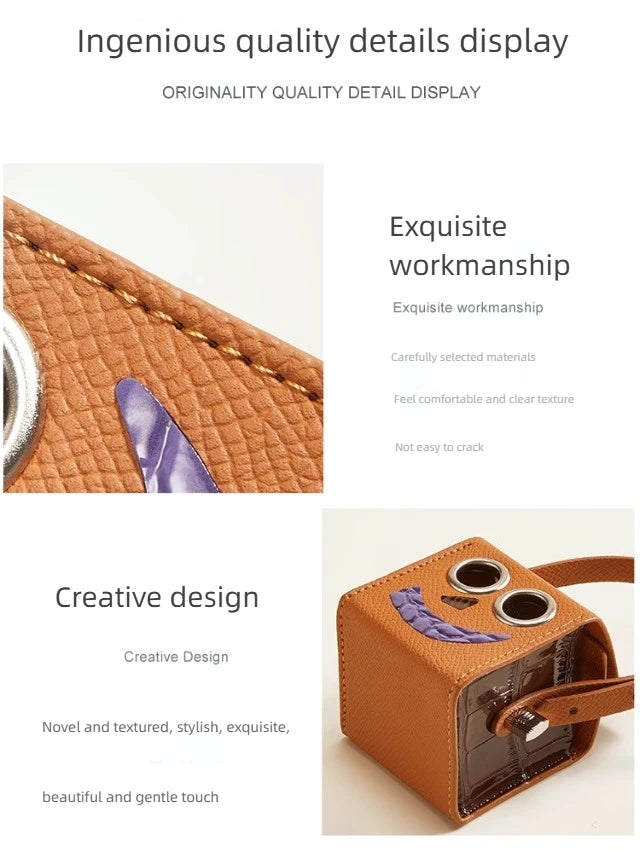 Leather Robot Bag Charm – Cute Mini Keychain & Earphone Case