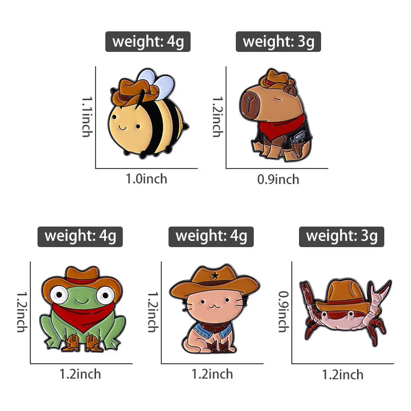 Cute Animal Enamel Pin Set (3–5pcs) – Cat & Capybara Brooches