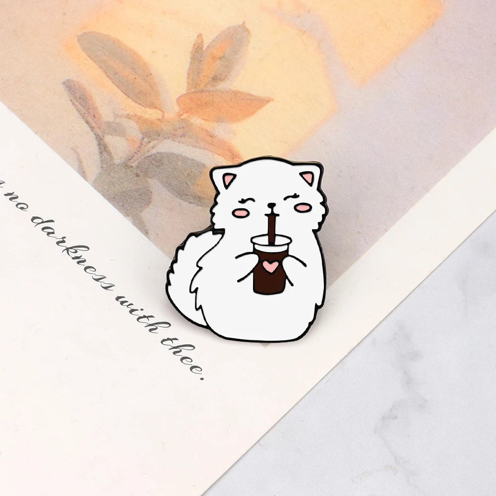 Cute White Kitten Enamel Pin – Cola Cat Brooch for Kids & Friends