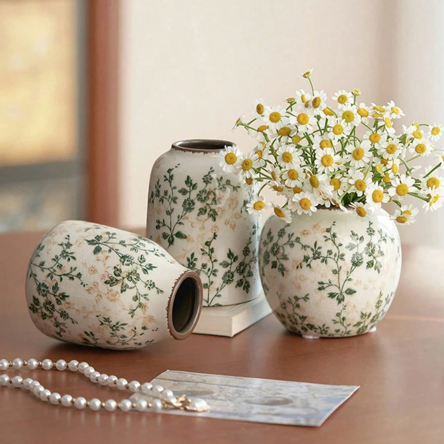 Ice Crackle Ceramic Vase – Handmade Bohemian Art Home Decoration