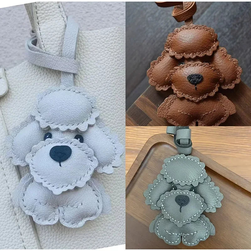 Handmade Leather Teddy Dog Bag Charm