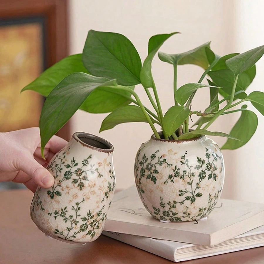 Ice Crackle Ceramic Vase – Handmade Bohemian Art Home Decoration