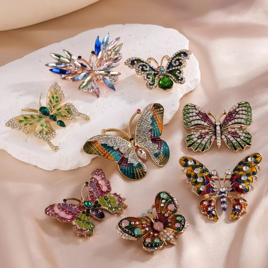 Shiny Crystal Butterfly Lapel Pin