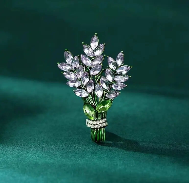 Colorful Crystal Leaf Brooch