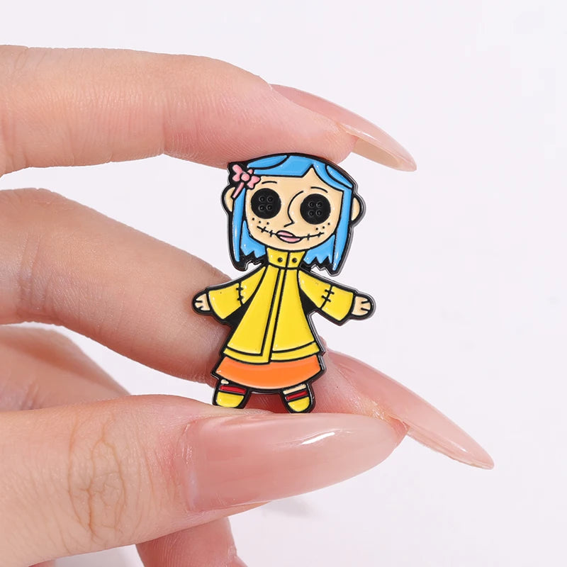 Coraline Doll Enamel Pin – Horror Punk Brooch
