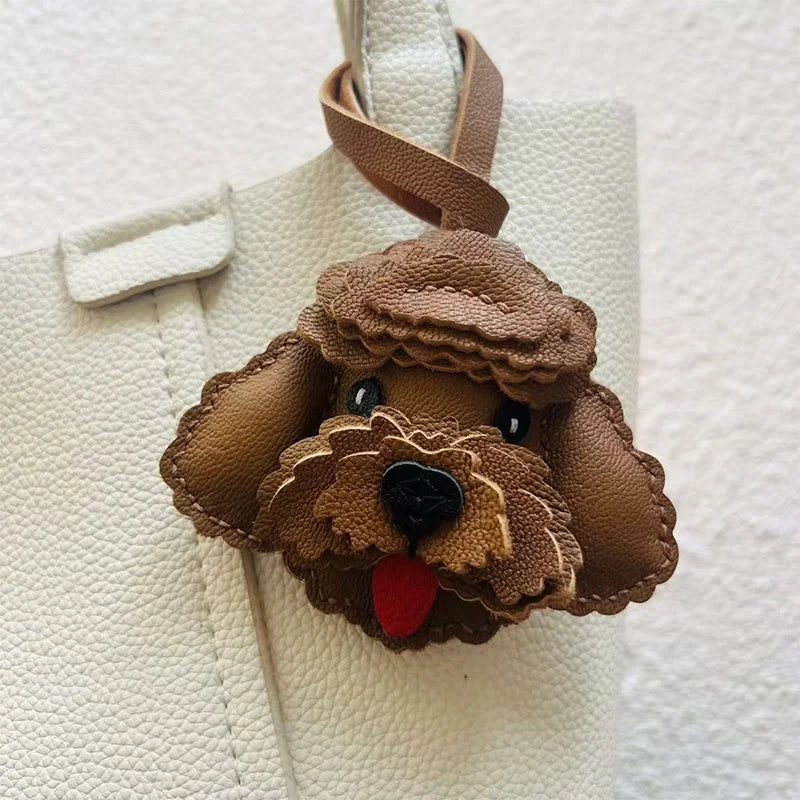 Handmade Leather Teddy Dog Bag Charm